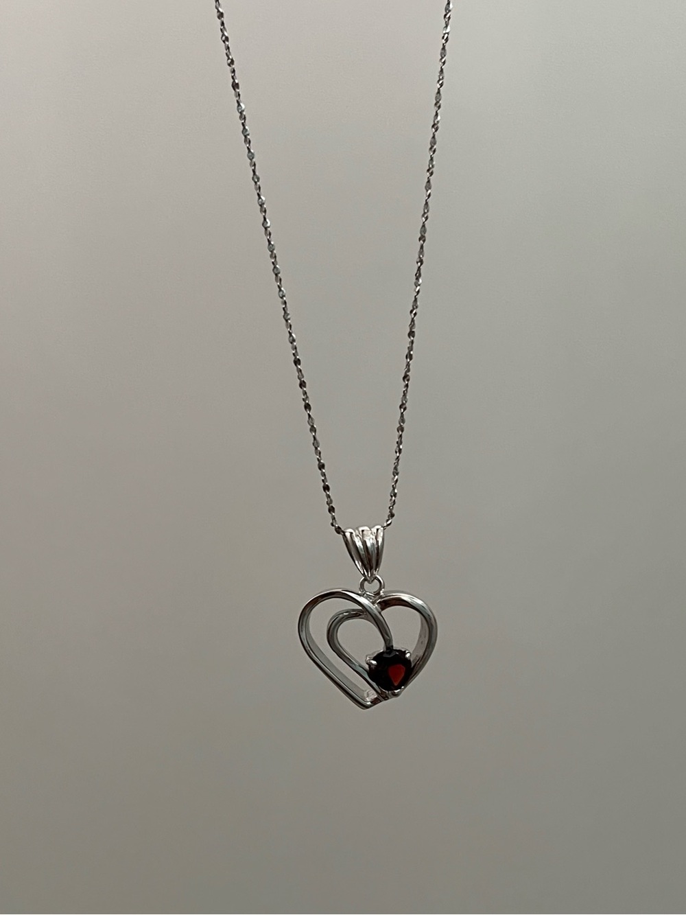 925 Silver Heart Necklace with Garnet